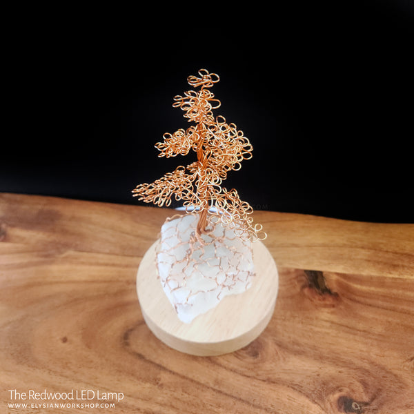 Redwood LED Lamp Copper Selenite Wire Bonsai Tree Mood Light