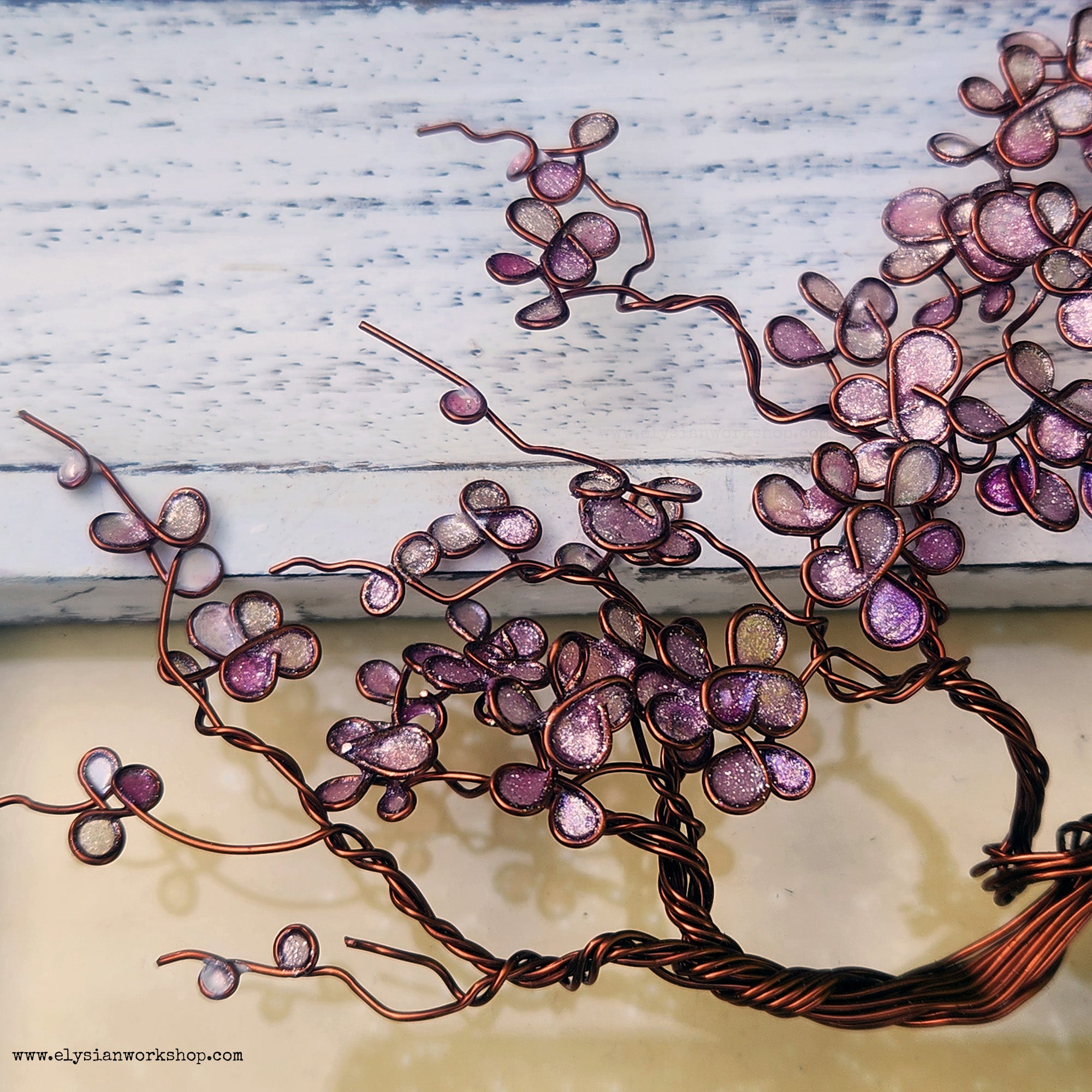 Cherry Blossom Wire Bonsai Tree Sculpture with The Road Not Taken