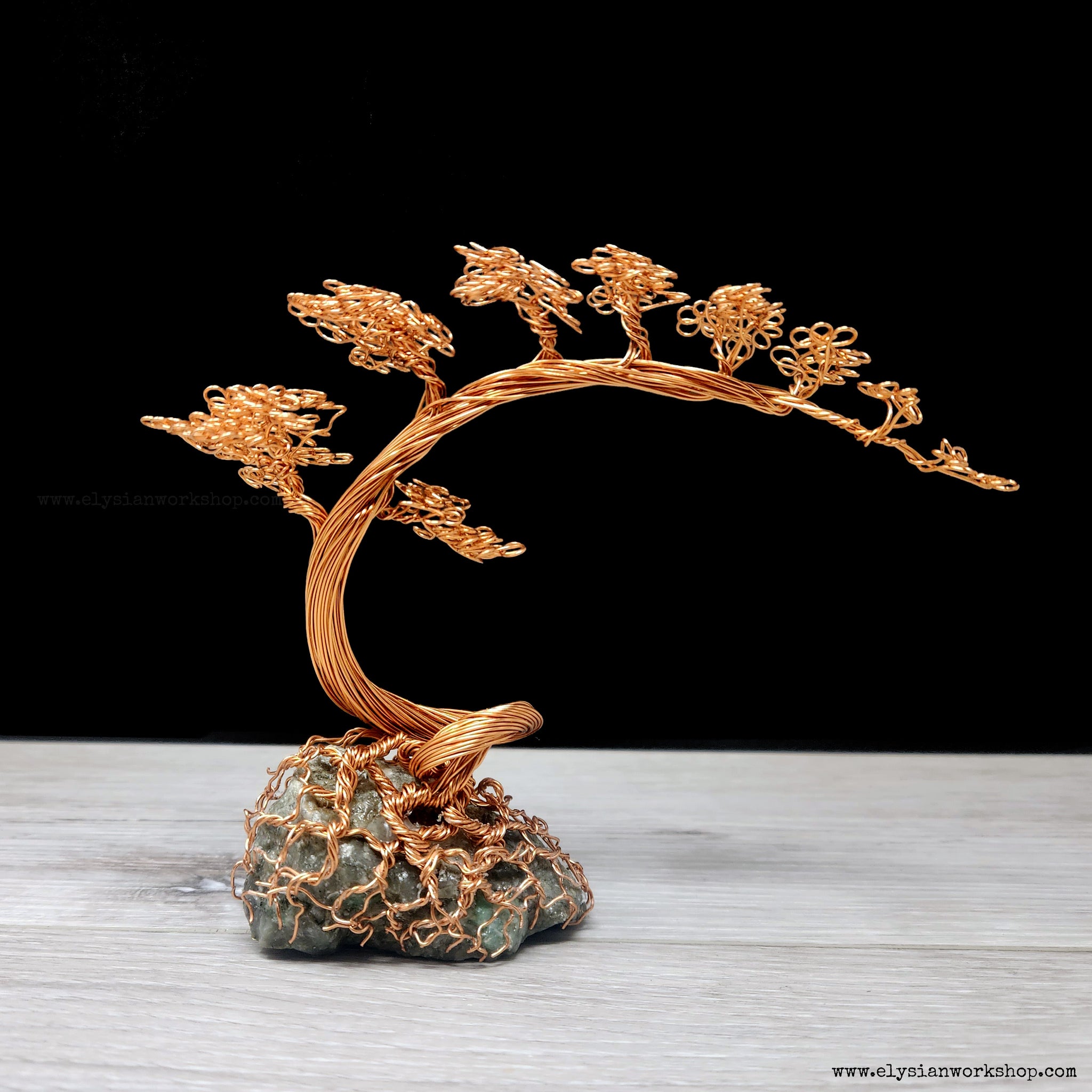 wire bonsai tree sculpture tutorial Copper Wire Cascade Bonsai Tree Sculpture on Emerald Matrix – Elysian Workshop