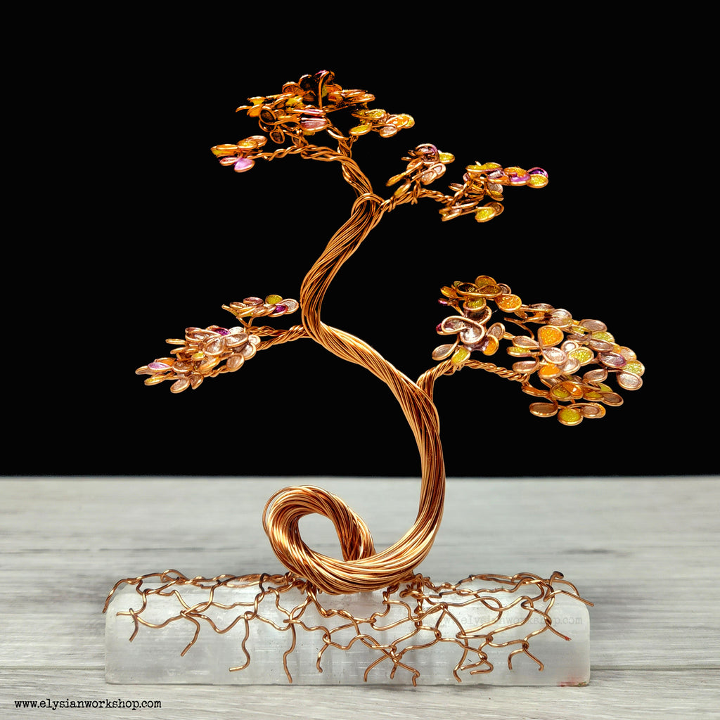 wire bonsai tree art Medium Copper Wire Bonsai Tree on Selenite Crystal