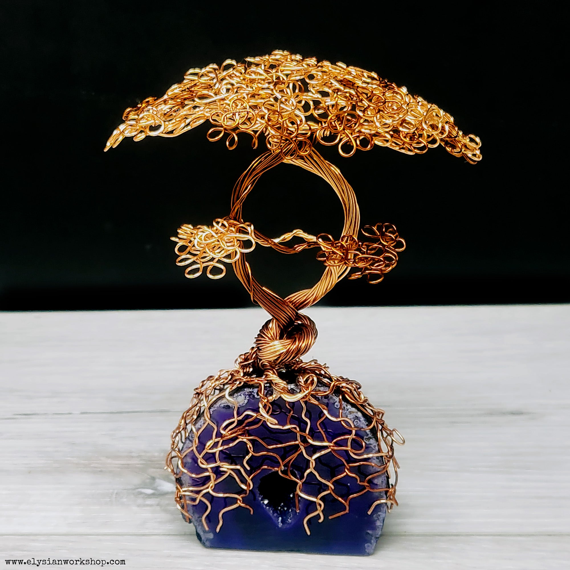 Friendship and Love Entwined Bonsai Tree Purple Agate Geode Crystal