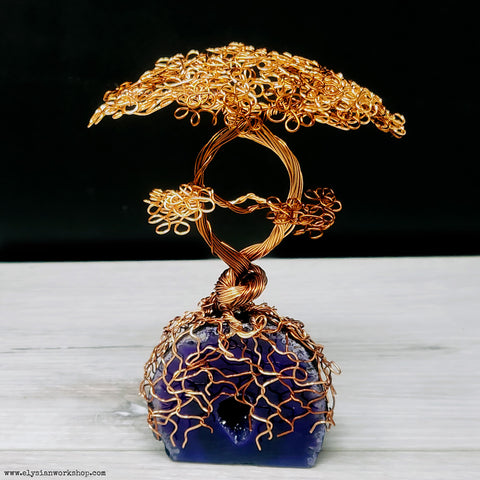 Friendship and Love Entwined Bonsai Tree Purple Agate Geode Crystal