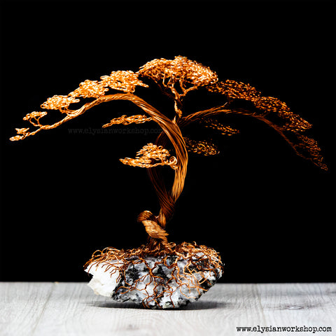 Large Copper Wire Twin Cascade Trees Silver and Copper on a Rainbow Moonstone Crystal