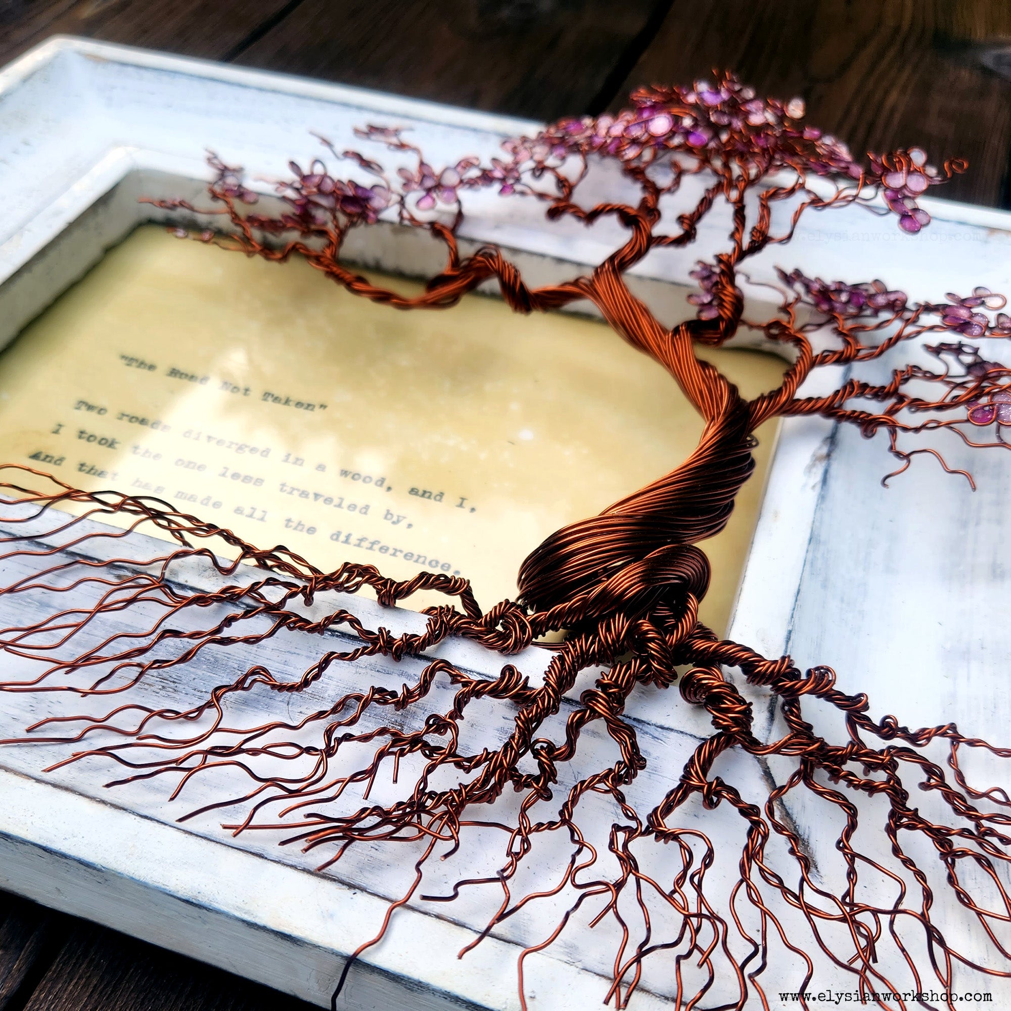 make wire bonsai tree Cherry Blossom Wire Bonsai Tree Sculpture with The Road Not Taken by R – Elysian Workshop