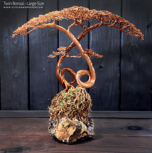 Twin Bonsai Tree Copper Wire Tree on Ohko Dragon Stone - Large