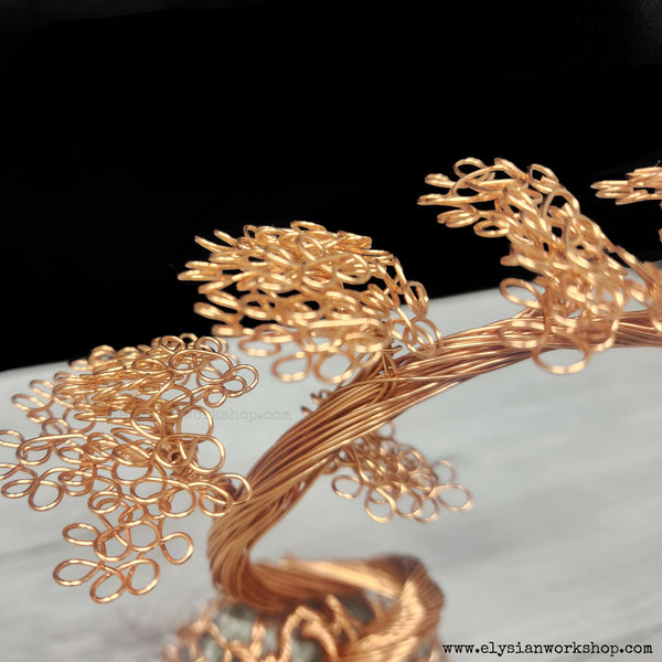 Copper Wire Cascade Bonsai Tree Sculpture on Emerald Matrix
