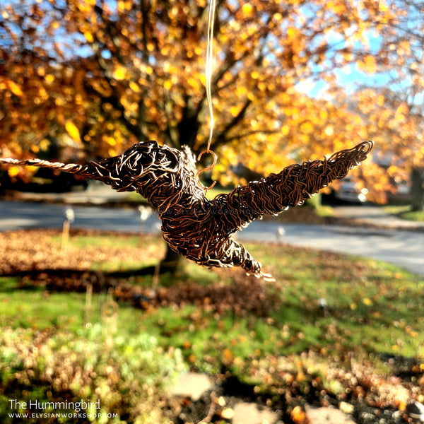 Copper Hummingbird Sculpture Wire Bird Lover Statue Handmade Decor Minimalistic Rustic Art Housewarming Wedding Hanging Indoor Outdoor