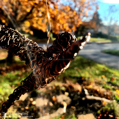 Copper Hummingbird Sculpture Wire Bird Lover Statue Handmade Decor Minimalistic Rustic Art Housewarming Wedding Hanging Indoor Outdoor