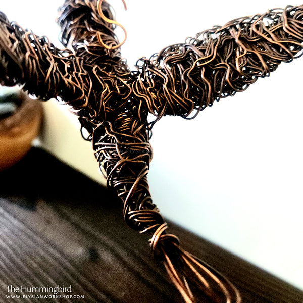 Copper Hummingbird Sculpture Wire Bird Lover Statue Handmade Decor Minimalistic Rustic Art Housewarming Wedding Hanging Indoor Outdoor