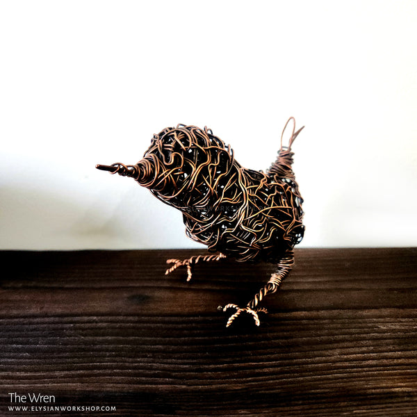 Copper Wren Sculpture Wire Bird Lover Handmade Decor Minimalistic Rustic Art Housewarming Wedding