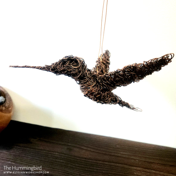 Copper Hummingbird Sculpture Wire Bird Lover Statue Handmade Decor Minimalistic Rustic Art Housewarming Wedding Hanging Indoor Outdoor