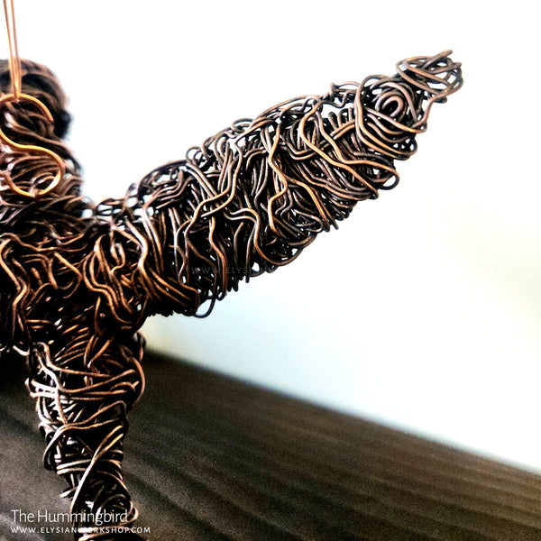 Copper Hummingbird Sculpture Wire Bird Lover Statue Handmade Decor Minimalistic Rustic Art Housewarming Wedding Hanging Indoor Outdoor