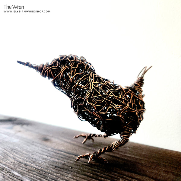 Copper Wren Sculpture Wire Bird Lover Handmade Decor Minimalistic Rustic Art Housewarming Wedding