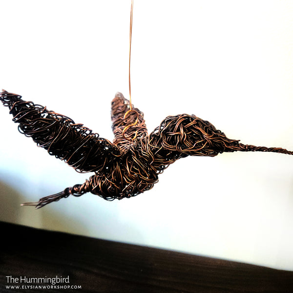 Copper Hummingbird Sculpture Wire Bird Lover Statue Handmade Decor Minimalistic Rustic Art Housewarming Wedding Hanging Indoor Outdoor