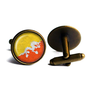 Kingdom of Bhutan Bhutanese Flag Antique Bronze Cufflinks