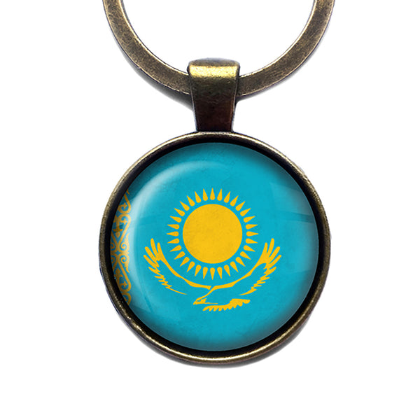 Republic of Kazakhstan Kazakhstani Flag Antique Bronze Keychain