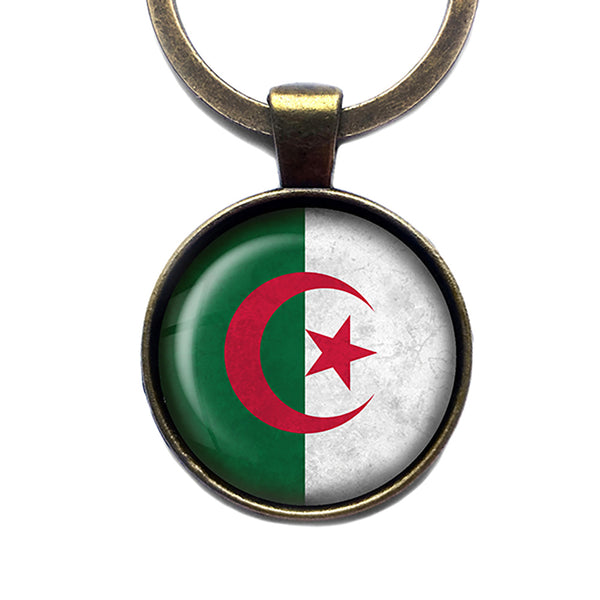 People's Democratic Republic of Algeria Algerian Flag Antique Bronze Keychain