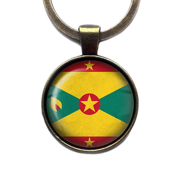 Grenada Grenadian Flag Antique Bronze Keychain