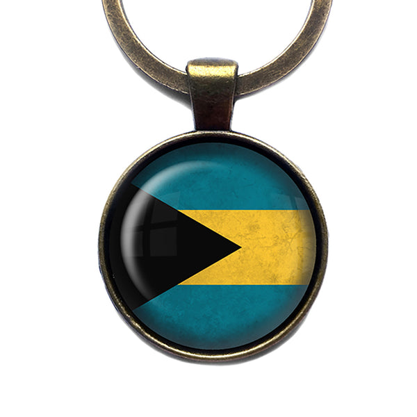 The Bahamas Bahamian Flag Antique Bronze Keychain