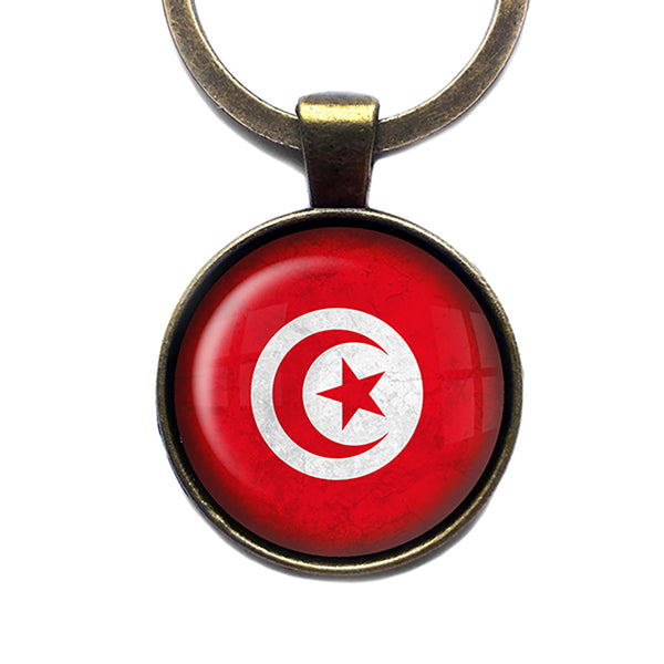 Republic of Tunisia Tunisian Flag Antique Bronze Keychain