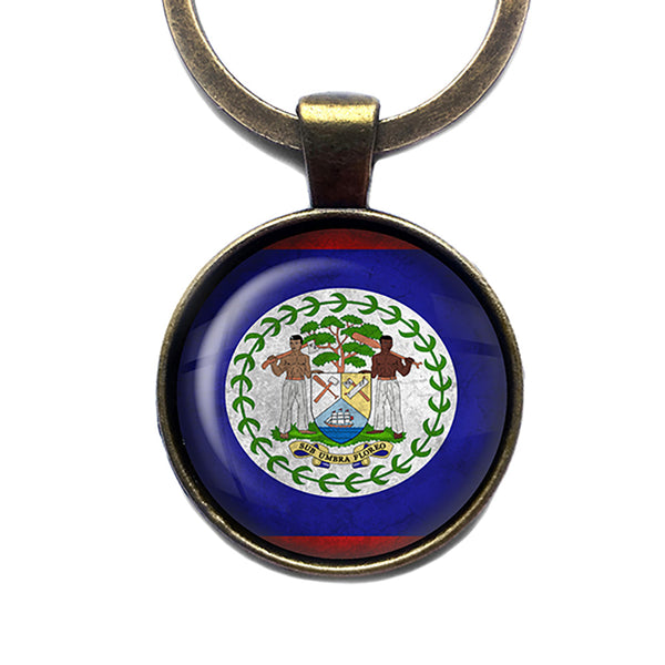 Belize Belizean Flag Antique Bronze Keychain