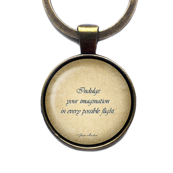 Jane Austen Indulge Your Imagination from Pride and Prejudice Antique Bronze Keychain