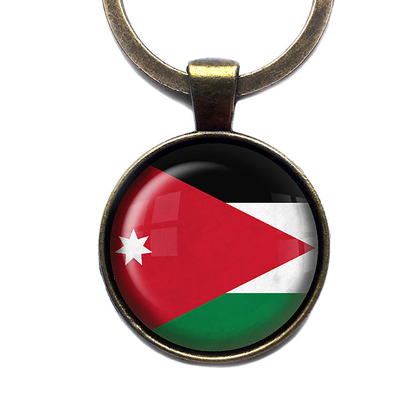 Kingdom of Jordan Jordanian Flag Antique Bronze Keychain