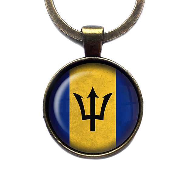 Barbados Barbadian Flag Antique Bronze Keychain
