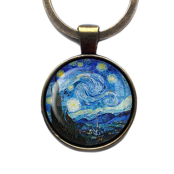 Vincent Van Gogh The Starry Night 1889 Classic Artwork Bronze Keychain