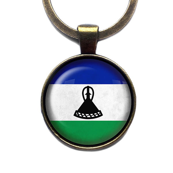 Kingdom of Lesotho Lesothan Flag Antique Bronze Keychain