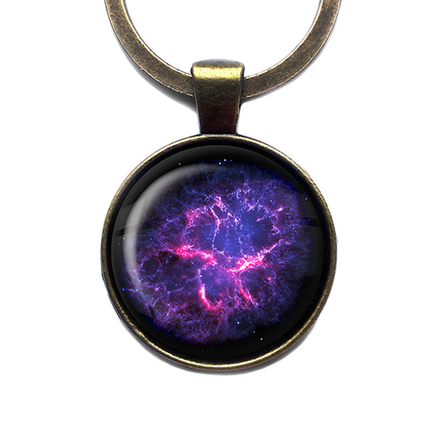 NASA Photograph Nebula Rays of Pink Antique Bronze Keychain