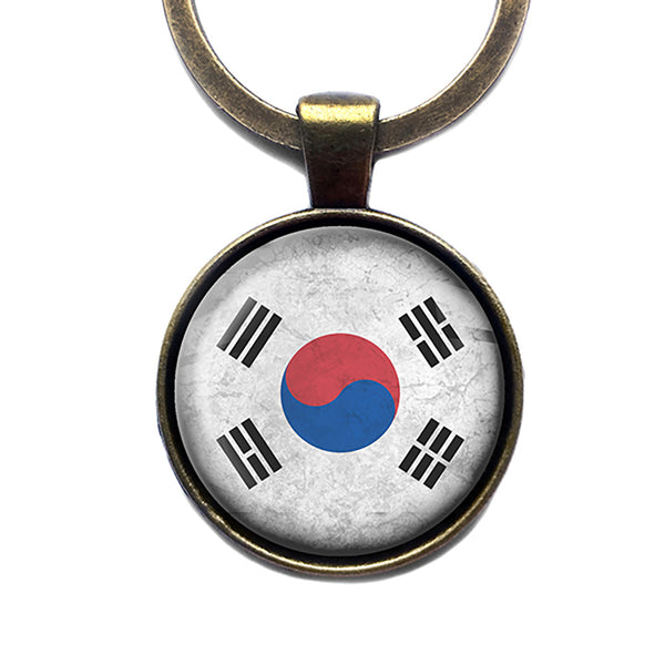 South Korea South Korean Flag Antique Bronze Keychain