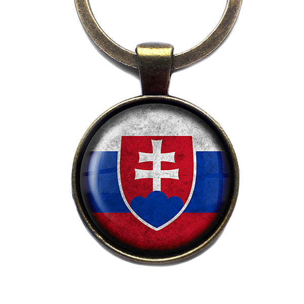 Slovakia Slovakian Flag Antique Bronze Keychain