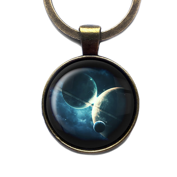 NASA Photograph Twin Planets Antique Bronze Keychain