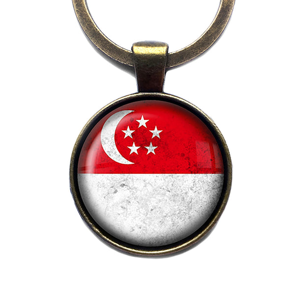 Singapore Singaporean Flag Antique Bronze Keychain