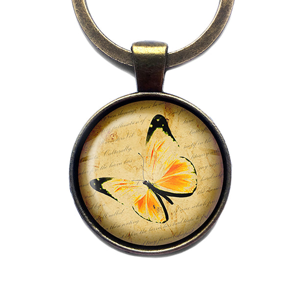 Yellow Butterfly Antique Bronze Keychain