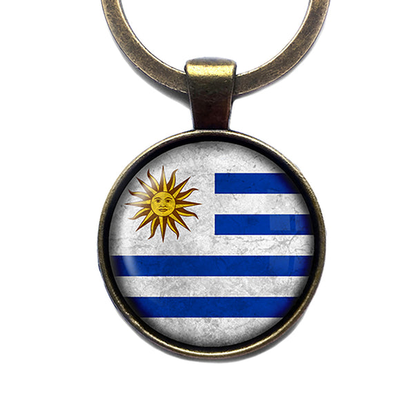 Uruguay Uruguayan Flag Antique Bronze Keychain