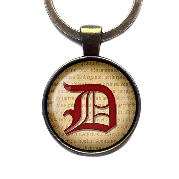 D Letter Old English Gothic Blackletter Magna Carta Antique Bronze Keychain