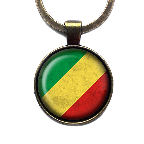 African Nation Congo Flag Antique Bronze Keychain