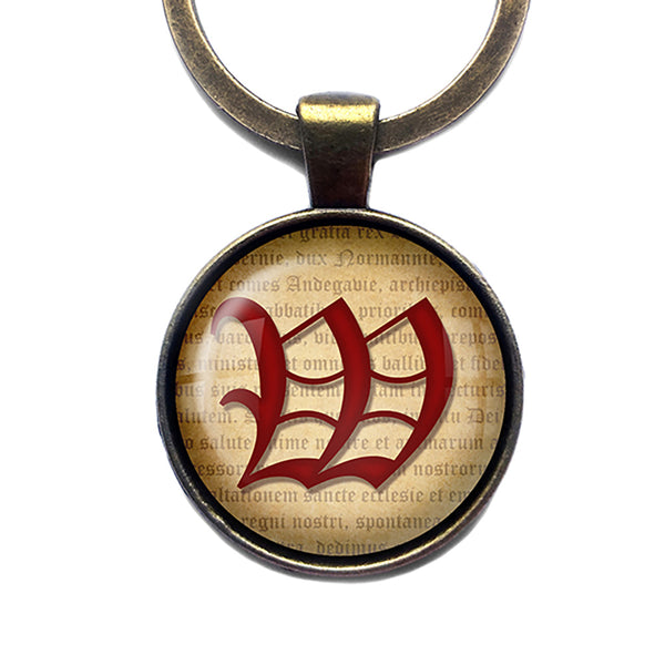 W Letter Old English Gothic Blackletter Magna Carta Antique Bronze Keychain