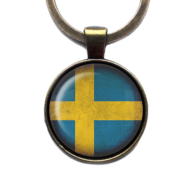 Sweden Swedish Flag Antique Bronze Keychain