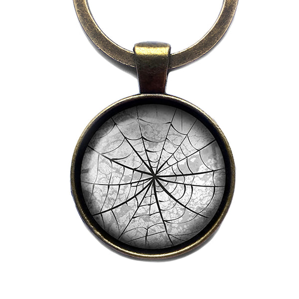 Halloween Spider Web Antique Bronze Keychain