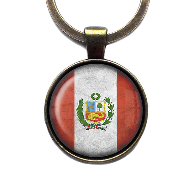 Peru Peruvian Flag Antique Bronze Keychain