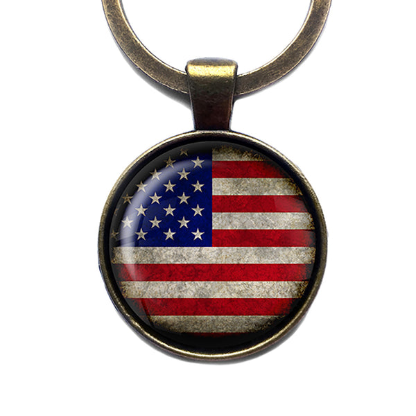 United States of America USA Flag Antique Bronze Keychain