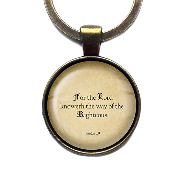 Psalm 1:6 The LORD Knoweth the Way of the Righteous King James Version KJV Bible Antique Bronze Keychain