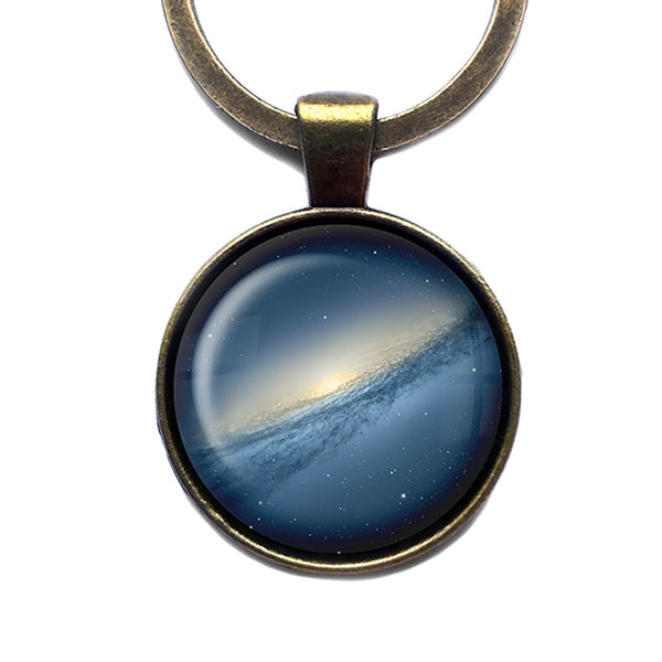 NASA Photograph Blue Galaxy Antique Bronze Keychain