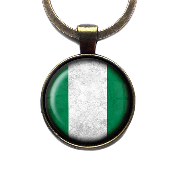 African Nation Nigeria Flag Antique Bronze Keychain