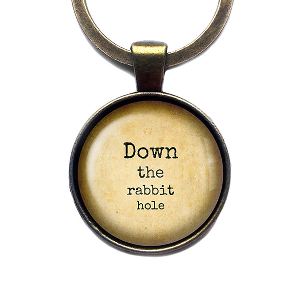 Alice in Wonderland Down the Rabbit Hole Antique Bronze Keychain