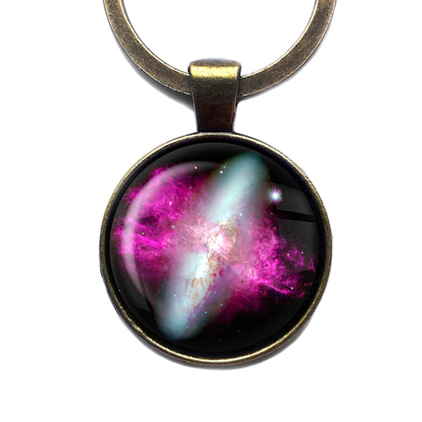 NASA Photograph Nebula Red White Antique Bronze Keychain