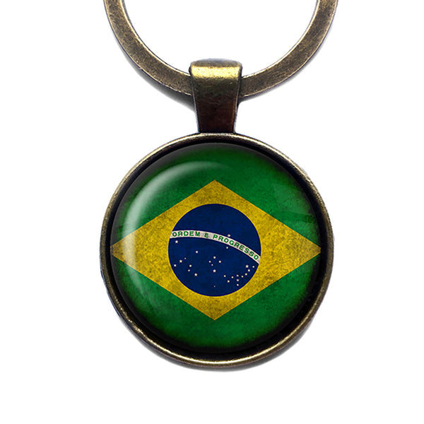 Brazil Brazilian Flag Antique Bronze Keychain